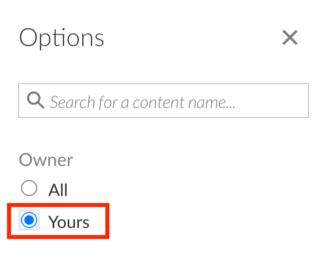 Screen capture of Options panel with Yours
  selected in the Owner section