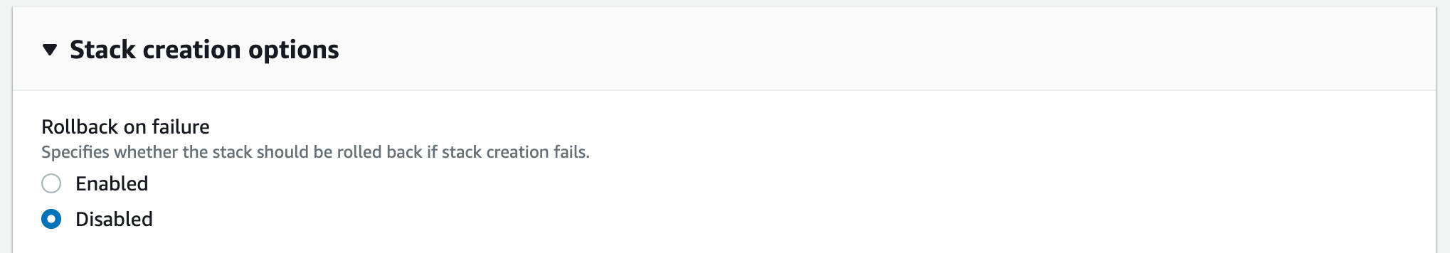Disable
  rollback radio button selected
