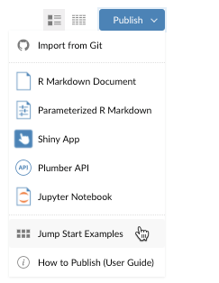 Screen capture of the Publish drop-down menu