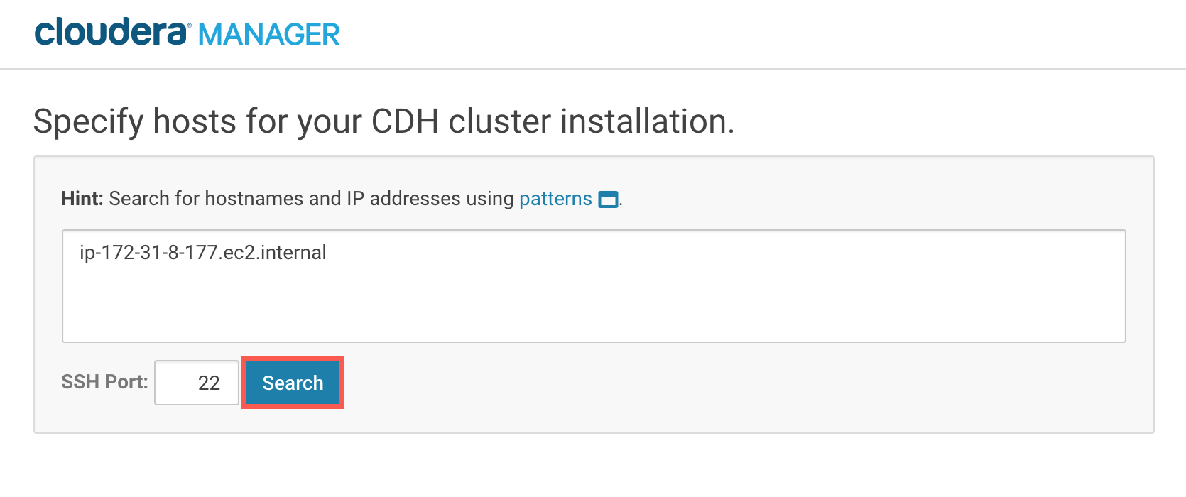 Search for hostnames
and IP addresses using patterns UI screenshot example