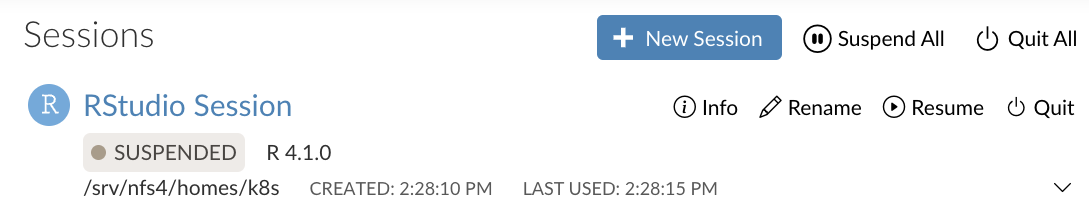 Workbench Home Page - New Session Suspended Status