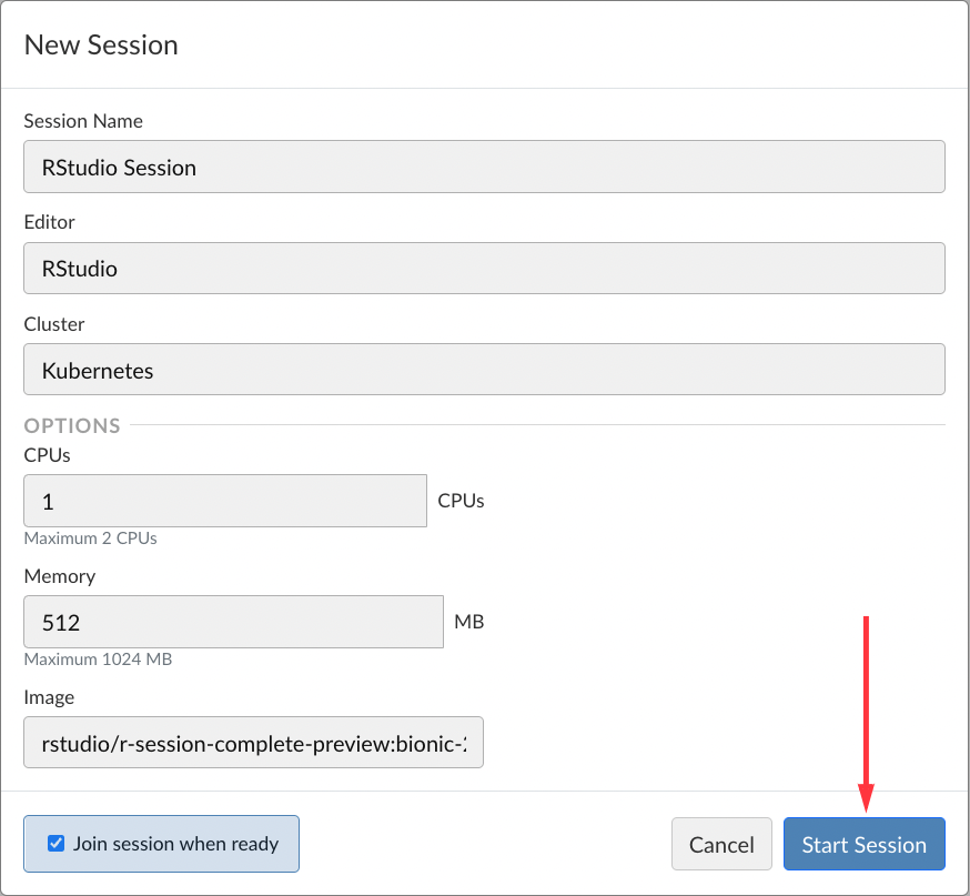 Workbench Home Page - New Session Dialog Box