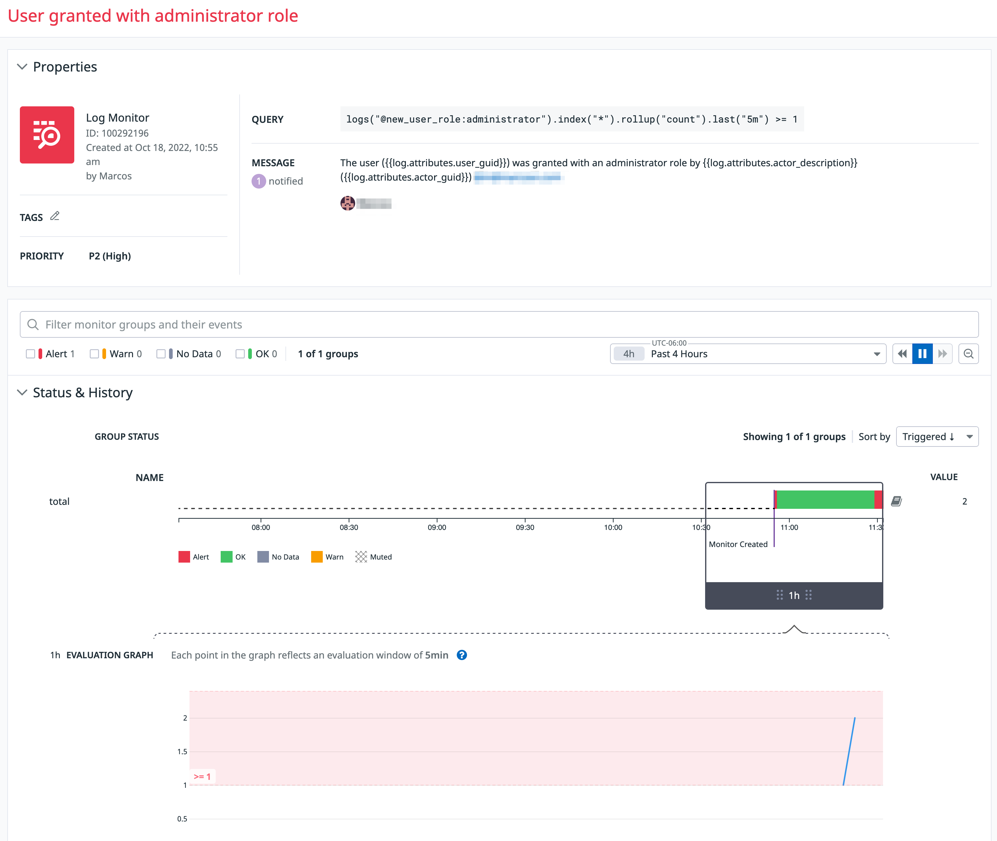 Connect DataDog admin role given monitor